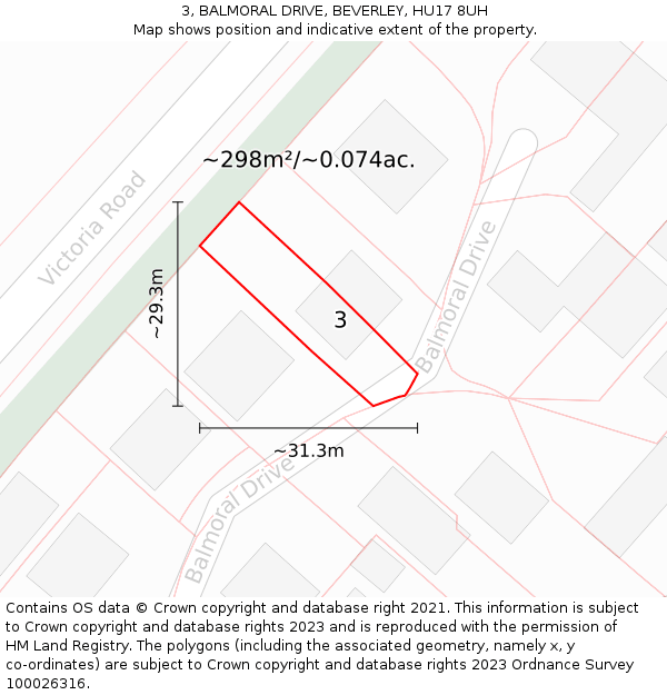 3, BALMORAL DRIVE, BEVERLEY, HU17 8UH: Plot and title map