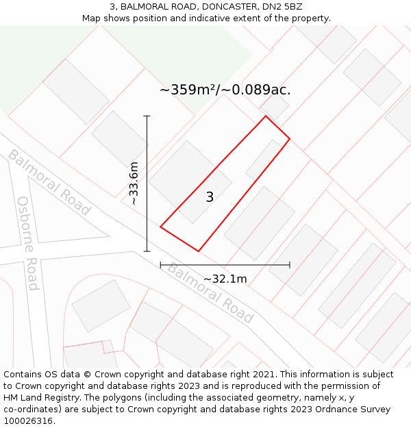 3, BALMORAL ROAD, DONCASTER, DN2 5BZ: Plot and title map