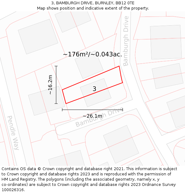 3, BAMBURGH DRIVE, BURNLEY, BB12 0TE: Plot and title map