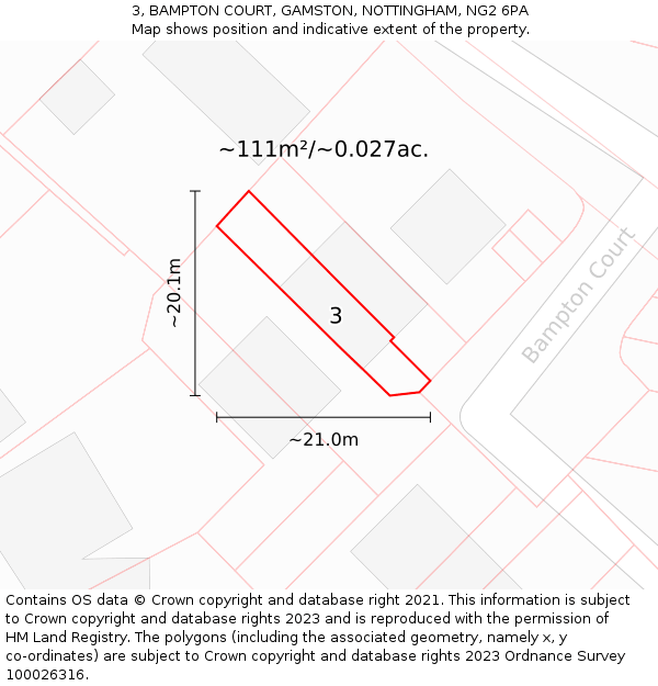 3, BAMPTON COURT, GAMSTON, NOTTINGHAM, NG2 6PA: Plot and title map