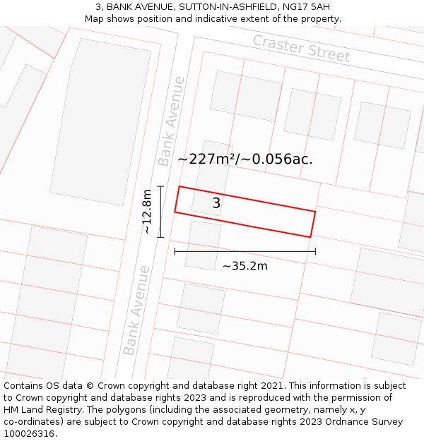 3, BANK AVENUE, SUTTON-IN-ASHFIELD, NG17 5AH: Plot and title map