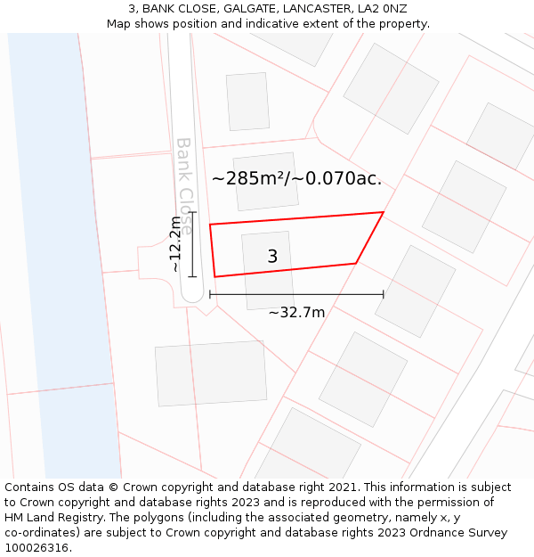 3, BANK CLOSE, GALGATE, LANCASTER, LA2 0NZ: Plot and title map