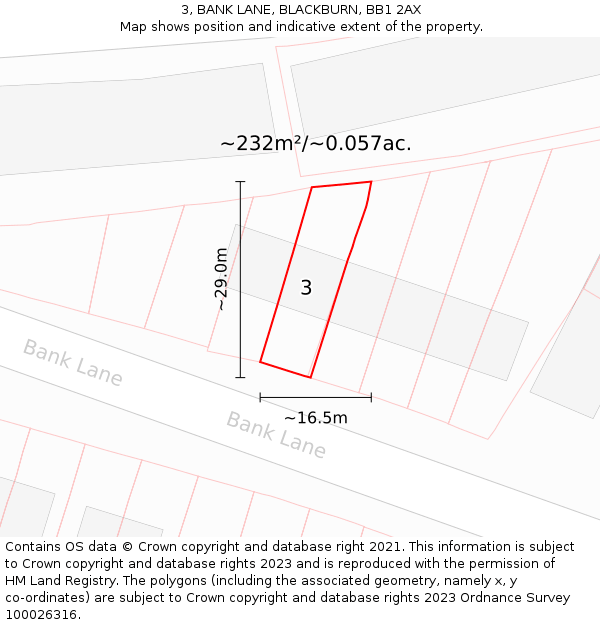 3, BANK LANE, BLACKBURN, BB1 2AX: Plot and title map