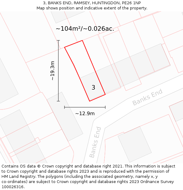 3, BANKS END, RAMSEY, HUNTINGDON, PE26 1NP: Plot and title map