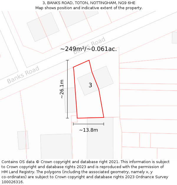 3, BANKS ROAD, TOTON, NOTTINGHAM, NG9 6HE: Plot and title map