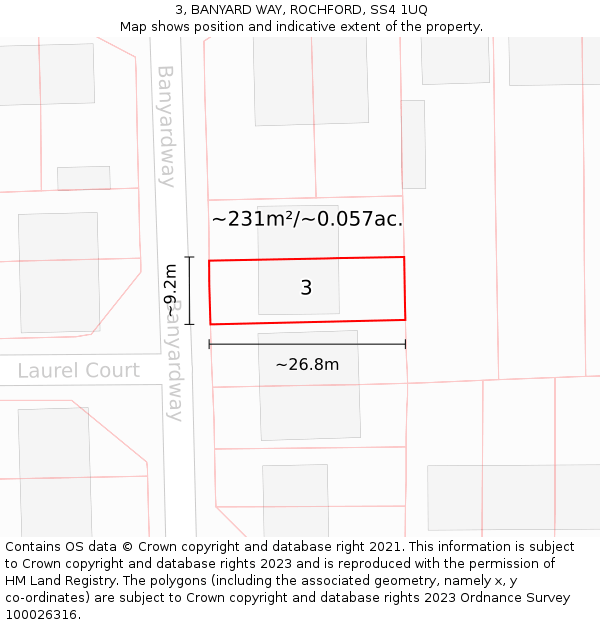 3, BANYARD WAY, ROCHFORD, SS4 1UQ: Plot and title map