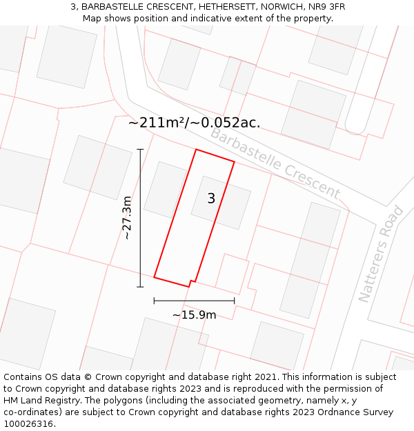 3, BARBASTELLE CRESCENT, HETHERSETT, NORWICH, NR9 3FR: Plot and title map