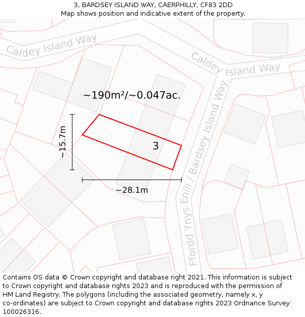 3, BARDSEY ISLAND WAY, CAERPHILLY, CF83 2DD: Plot and title map
