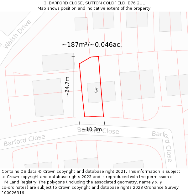 3, BARFORD CLOSE, SUTTON COLDFIELD, B76 2UL: Plot and title map