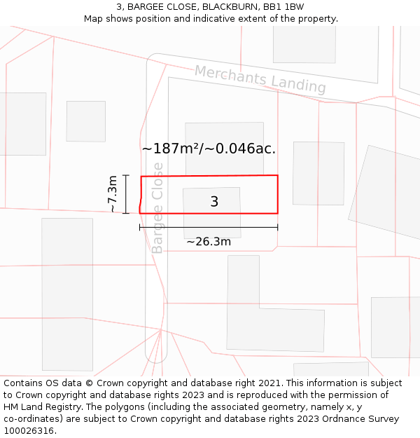 3, BARGEE CLOSE, BLACKBURN, BB1 1BW: Plot and title map