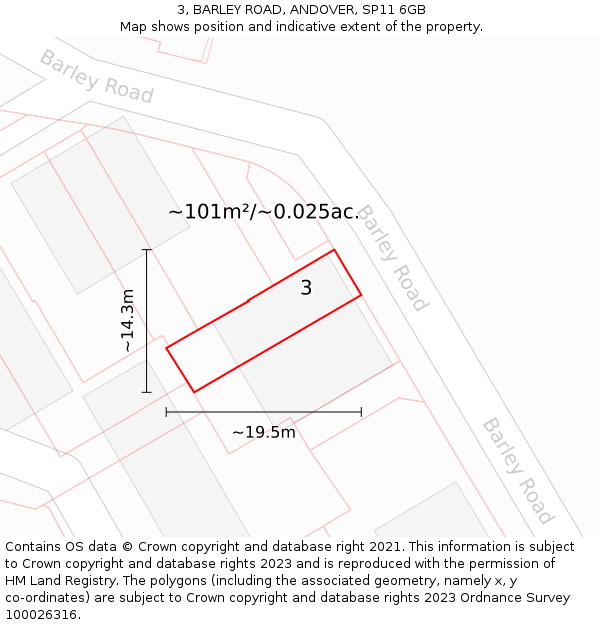 3, BARLEY ROAD, ANDOVER, SP11 6GB: Plot and title map