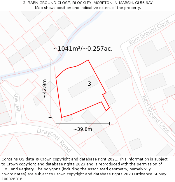 3, BARN GROUND CLOSE, BLOCKLEY, MORETON-IN-MARSH, GL56 9AY: Plot and title map