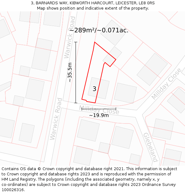 3, BARNARDS WAY, KIBWORTH HARCOURT, LEICESTER, LE8 0RS: Plot and title map