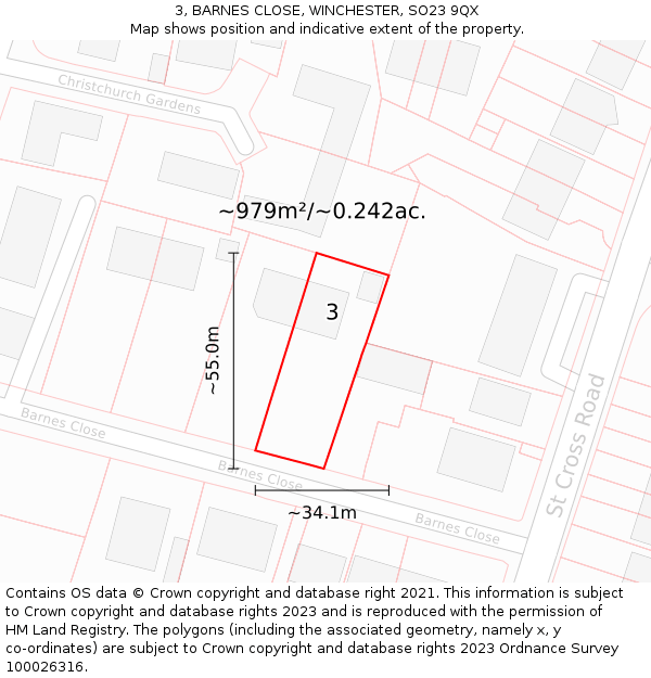 3, BARNES CLOSE, WINCHESTER, SO23 9QX: Plot and title map