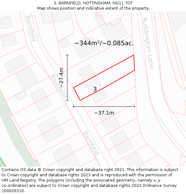 3, BARNFIELD, NOTTINGHAM, NG11 7DT: Plot and title map