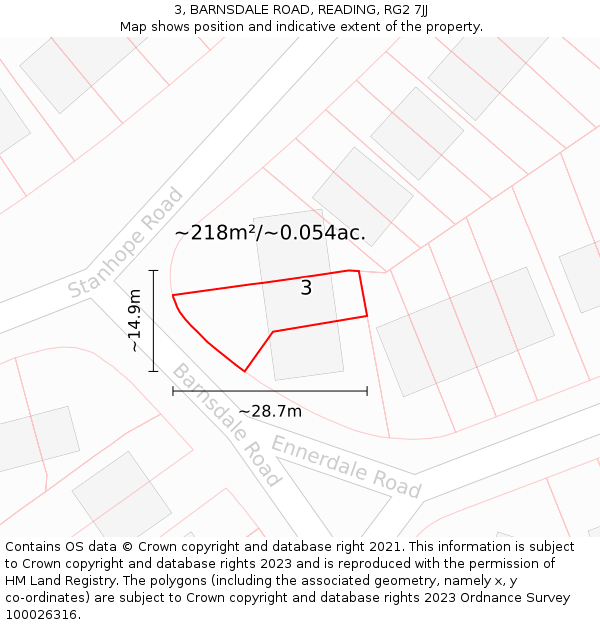 3, BARNSDALE ROAD, READING, RG2 7JJ: Plot and title map