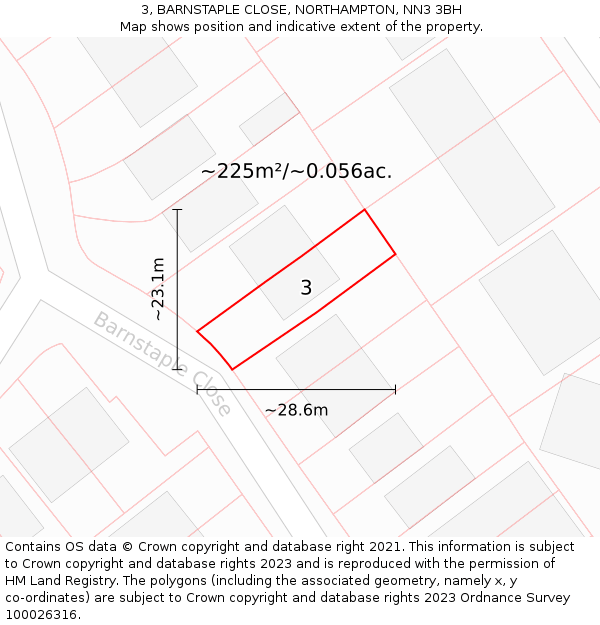 3, BARNSTAPLE CLOSE, NORTHAMPTON, NN3 3BH: Plot and title map