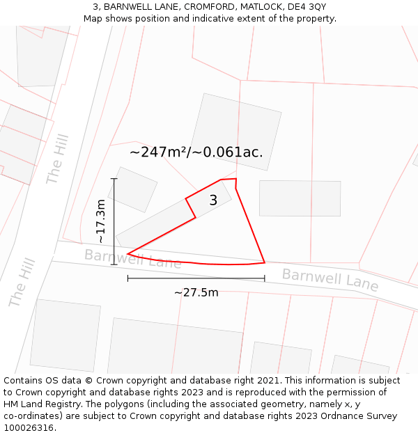 3, BARNWELL LANE, CROMFORD, MATLOCK, DE4 3QY: Plot and title map