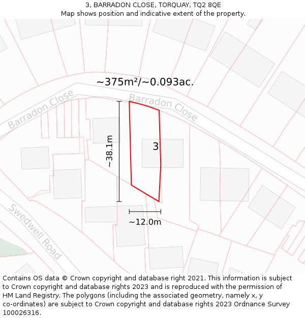 3, BARRADON CLOSE, TORQUAY, TQ2 8QE: Plot and title map