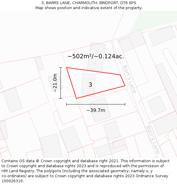 3, BARRS LANE, CHARMOUTH, BRIDPORT, DT6 6PS: Plot and title map