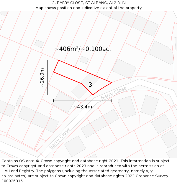 3, BARRY CLOSE, ST ALBANS, AL2 3HN: Plot and title map
