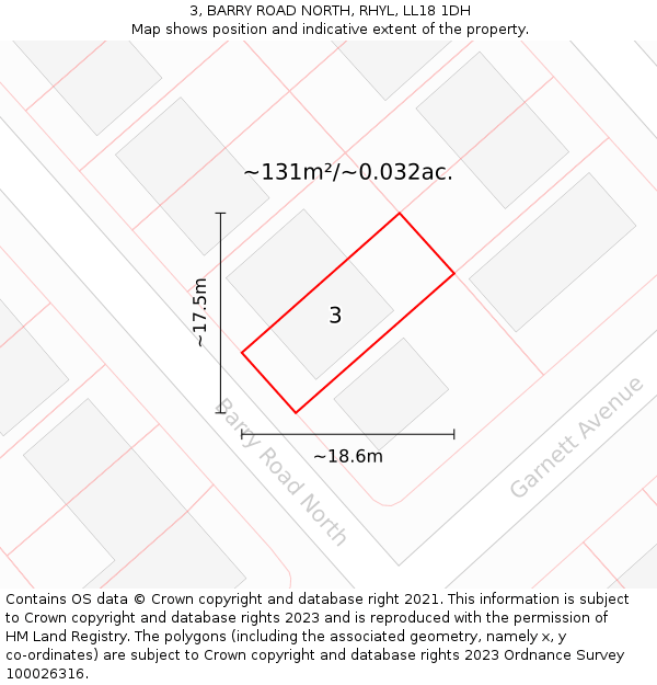 3, BARRY ROAD NORTH, RHYL, LL18 1DH: Plot and title map