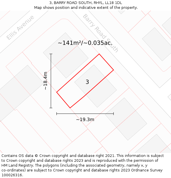 3, BARRY ROAD SOUTH, RHYL, LL18 1DL: Plot and title map