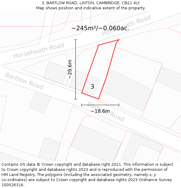 3, BARTLOW ROAD, LINTON, CAMBRIDGE, CB21 4LY: Plot and title map