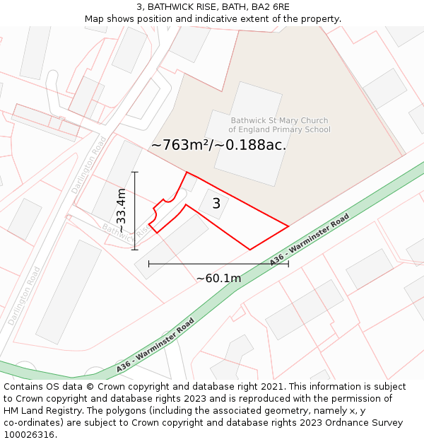 3, BATHWICK RISE, BATH, BA2 6RE: Plot and title map