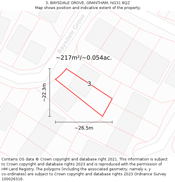 3, BAYSDALE GROVE, GRANTHAM, NG31 8QZ: Plot and title map