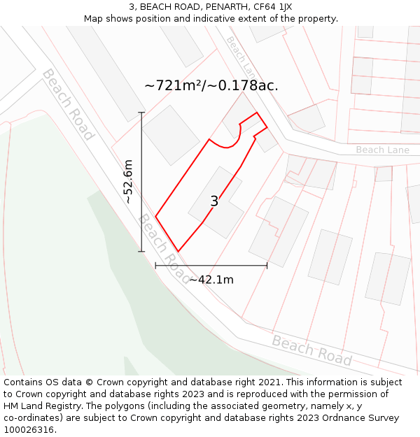 3, BEACH ROAD, PENARTH, CF64 1JX: Plot and title map
