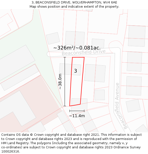 3, BEACONSFIELD DRIVE, WOLVERHAMPTON, WV4 6AE: Plot and title map