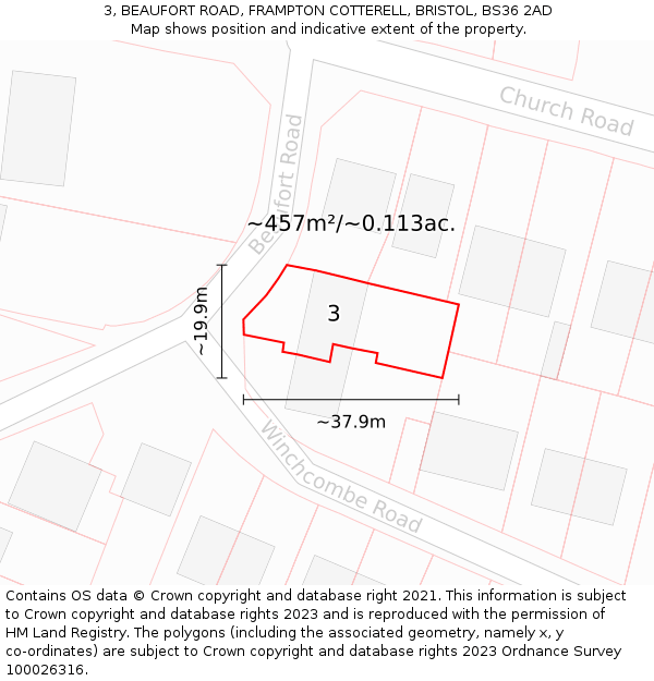 3, BEAUFORT ROAD, FRAMPTON COTTERELL, BRISTOL, BS36 2AD: Plot and title map