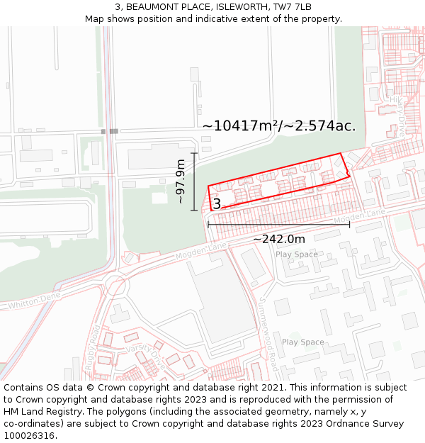 3, BEAUMONT PLACE, ISLEWORTH, TW7 7LB: Plot and title map