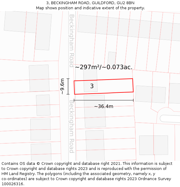 3, BECKINGHAM ROAD, GUILDFORD, GU2 8BN: Plot and title map