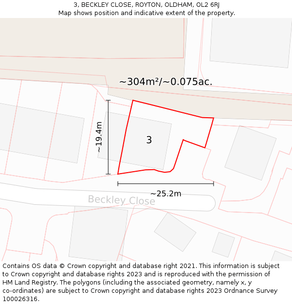 3, BECKLEY CLOSE, ROYTON, OLDHAM, OL2 6RJ: Plot and title map