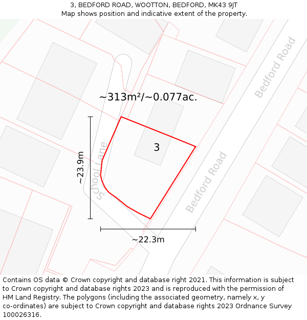 3, BEDFORD ROAD, WOOTTON, BEDFORD, MK43 9JT: Plot and title map