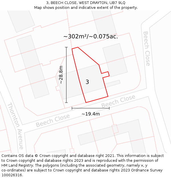 3, BEECH CLOSE, WEST DRAYTON, UB7 9LQ: Plot and title map