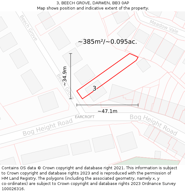 3, BEECH GROVE, DARWEN, BB3 0AP: Plot and title map