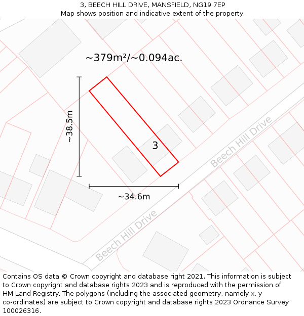 3, BEECH HILL DRIVE, MANSFIELD, NG19 7EP: Plot and title map