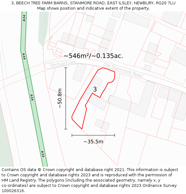 3, BEECH TREE FARM BARNS, STANMORE ROAD, EAST ILSLEY, NEWBURY, RG20 7LU: Plot and title map