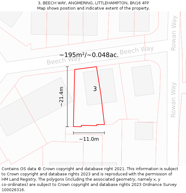 3, BEECH WAY, ANGMERING, LITTLEHAMPTON, BN16 4FP: Plot and title map