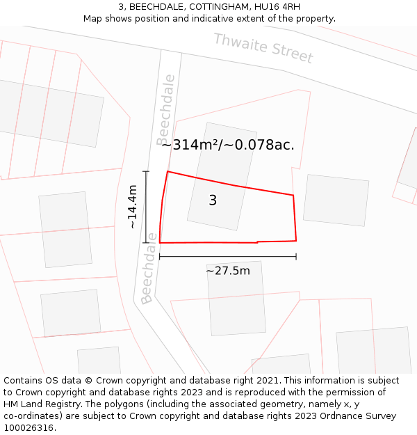 3, BEECHDALE, COTTINGHAM, HU16 4RH: Plot and title map