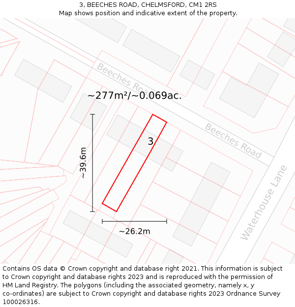 3, BEECHES ROAD, CHELMSFORD, CM1 2RS: Plot and title map