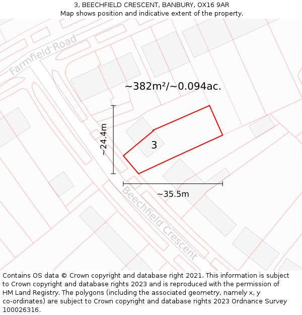 3, BEECHFIELD CRESCENT, BANBURY, OX16 9AR: Plot and title map