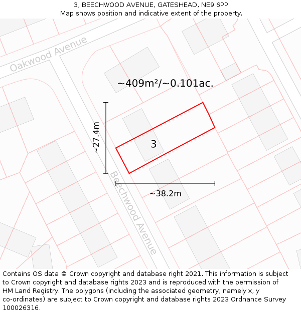 3, BEECHWOOD AVENUE, GATESHEAD, NE9 6PP: Plot and title map