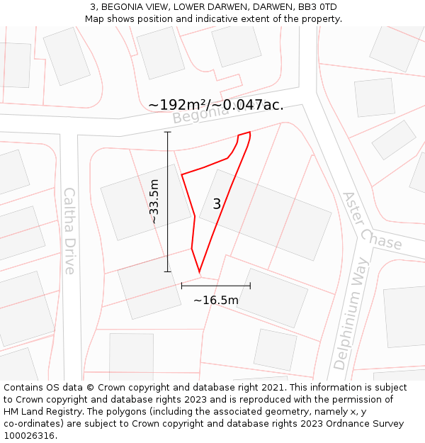 3, BEGONIA VIEW, LOWER DARWEN, DARWEN, BB3 0TD: Plot and title map