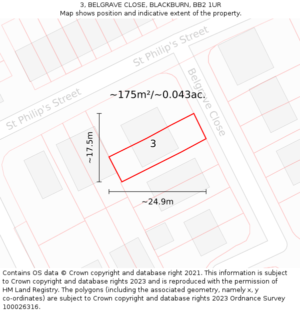 3, BELGRAVE CLOSE, BLACKBURN, BB2 1UR: Plot and title map