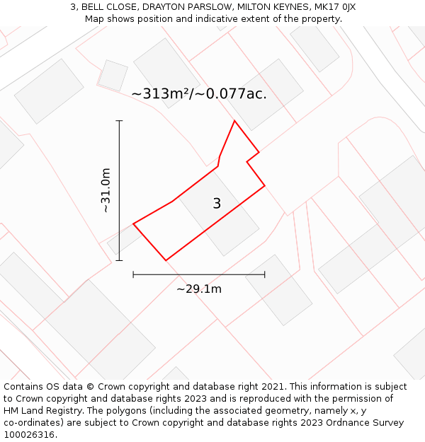 3, BELL CLOSE, DRAYTON PARSLOW, MILTON KEYNES, MK17 0JX: Plot and title map