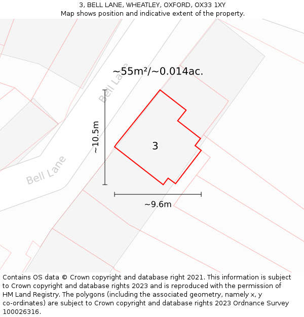 3, BELL LANE, WHEATLEY, OXFORD, OX33 1XY: Plot and title map